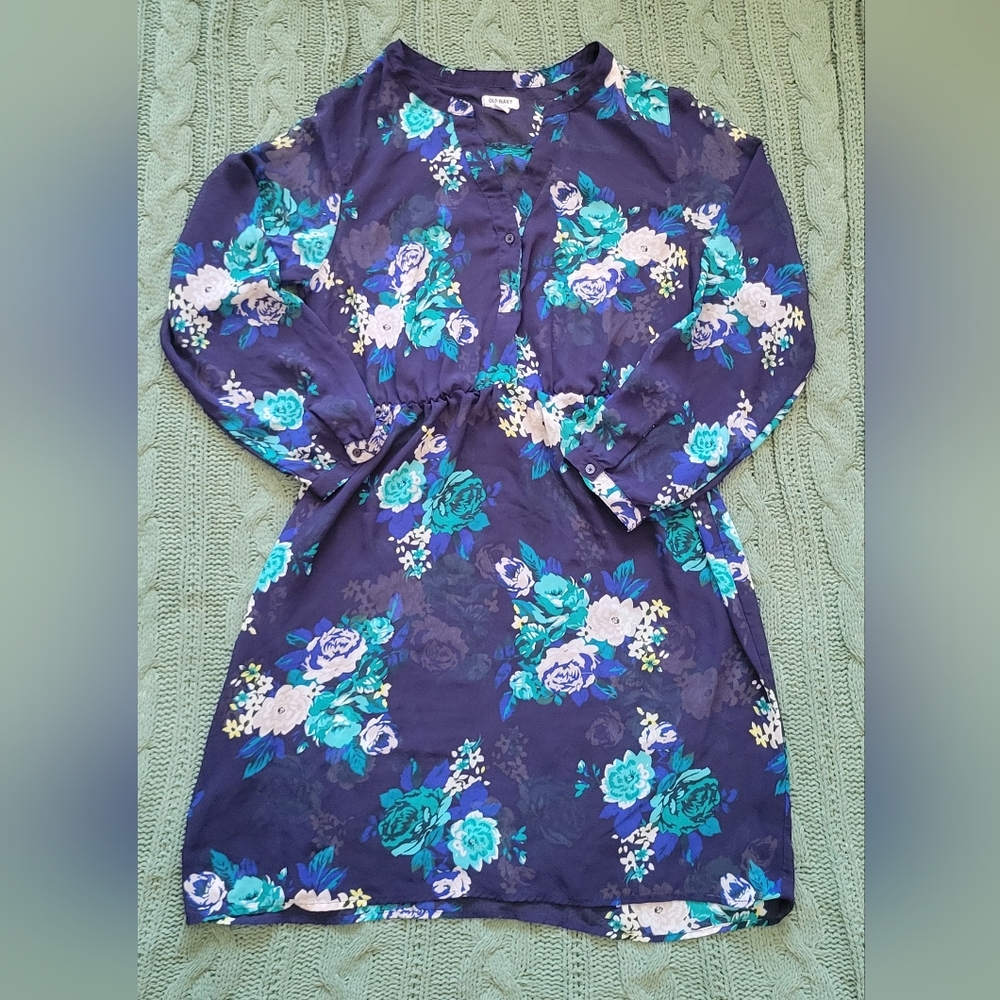 Old Navy Sheer Navy Floral Dress